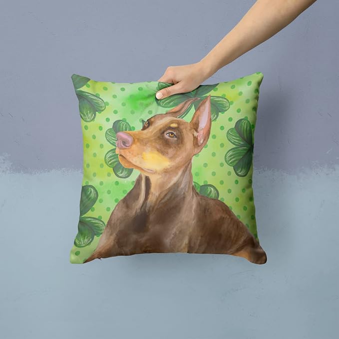 Caroline's Treasures BB9883PW1414 Doberman Pinscher St Patrick's Fabric Decorative Pillow, Green Machine Washable, Indoor Outdoor Decorative Pillow for Couch, Bed or Patio, 14Hx14W