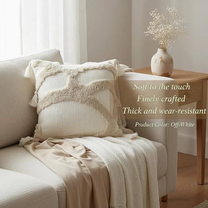 JMGBird Boho Throw Pillows for Couch Pillows with Inserts Included | 18x18 Decorative pillows, inserts & covers Cream Throw Pillows for Sofa, Bed Accent Pillows Indoor Home Decor (Khaki)