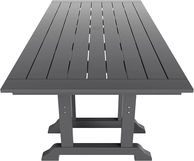 WestinTrends Malibu 6 Piece Adirondack Patio Dining Set with Bench, All Weather Poly Lumber Outdoor Table and Chairs, 71" Trestle Dining Table, 4 Adirondack Chair with Dining Bench, Gray