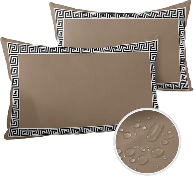 Prime Leader Outdoor Waterproof Pillow Covers Set of 2, Chinese Style Pattern Brown Background Patio Throw Pillow Covers, Decorative Cushion Case for Couch Sofa Furniture Garden, 20x12 Inch