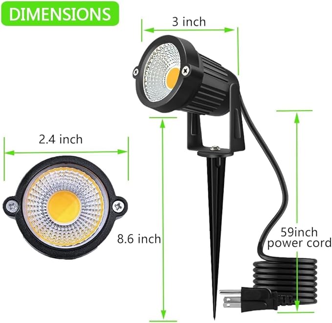 Romwish LED Landscape Spotlights 10W, 120V Plug in Outdoor Spot Lights, 1100LM 3000K Warm White Landscape Lighting, IP65 Waterproof Garden Lights for Yard Tree Pathway Flag (12Pack/10W)