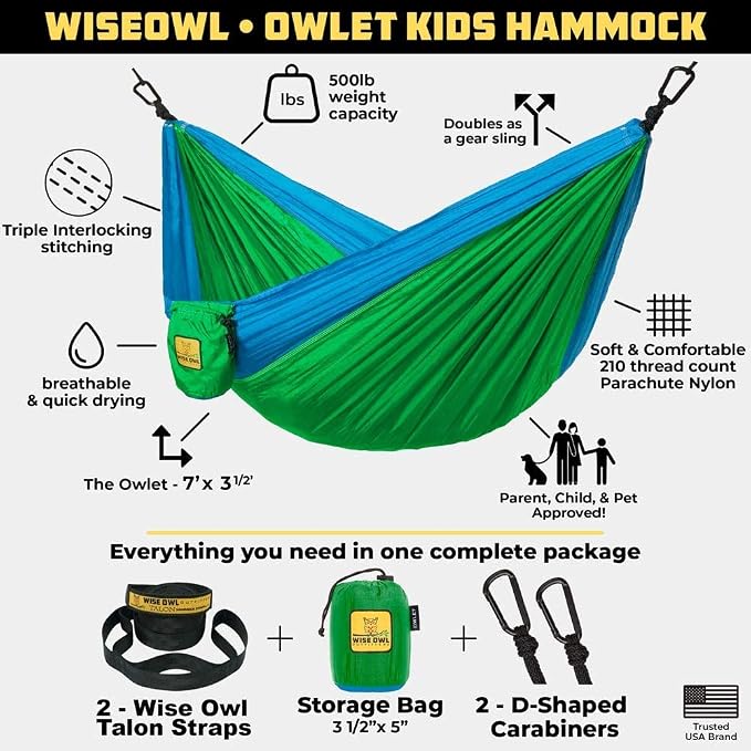 Wise Owl Outfitters Camping Hammocks Duo - Set of 2, Adults and Kids Hammock for Outdoor, Indoor, Single & Double Use w/Tree Straps - Camping Gear Essentials,