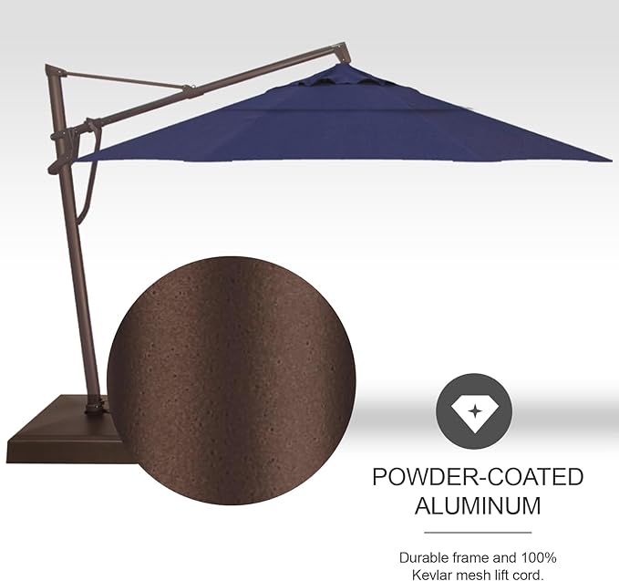 Treasure Garden AKZ PLUS Cantilever Umbrella 13' Sunbrella Spectrum Indigo Canopy and Bronze Frame with Stationary Base