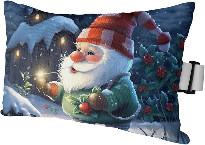 Outdoor Pillows Covers with Inserts Red Cap Gnome Snow House Forest Christmas Waterproof Recliner Pillow with Adjustable Strap Throw Pillows for Patio Furniture Pool Lounge Chair, 11x16 inch, 1PCS