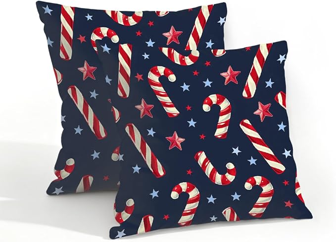 18x18 Inch Outdoor Pillow Covers Set of 2 Waterproof Throw Pillow Covers Decorative Couch Cushion Covers Christmas Candy Star Square Pillowcases Protectors for Patio Garden Sofa