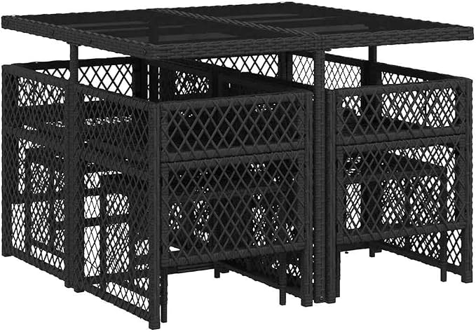 9-Piece Patio Dining Set, 8 Person Outdoor Table and Chairs Cube Set with Tempered Glass Tabletop and Removable Cushions, Modern PE Rattan Furniture for Garden, Backyard and Terrace, Black