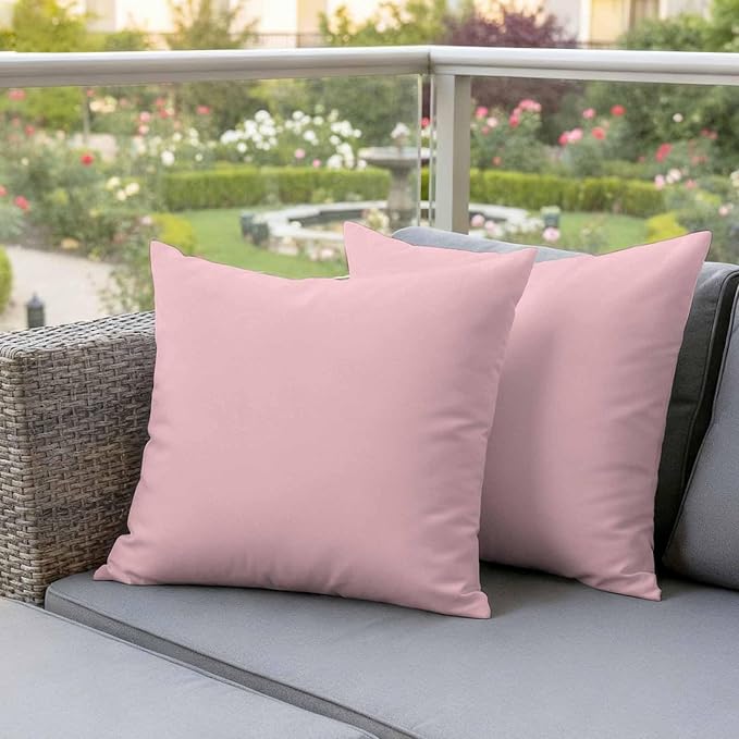 Soild Color Outdoor Pillow Covers 20"x20" Set of 2, Pink Waterproof Throw Pillow Covers for Patio Furniture, Decorative Cushion Covers for Porch