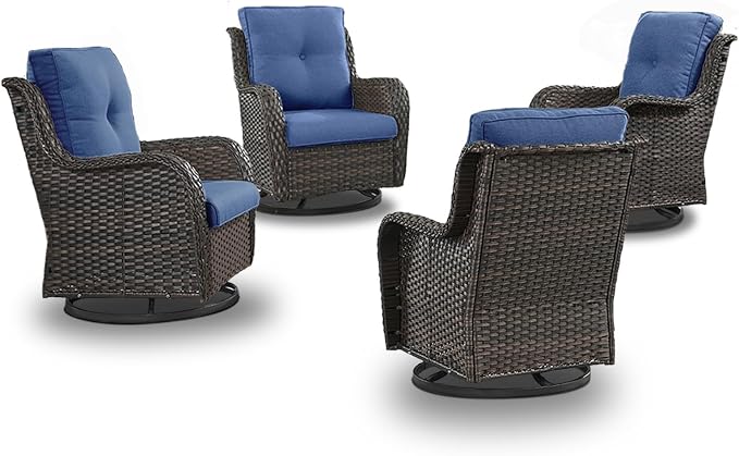 Wicker Patio Furniture Set- 4 Pieces Swivel Patio Chairs,PE Rattan Outdoor Rocking Chairs Porch Furniture for Garden Deck