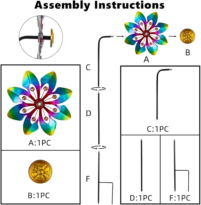 VEWOGARDEN 2 Pack Wind Spinners Outdoor, Metal Wind Spinner with Flower Design for Yard Garden Lawn Decorations, Colorful