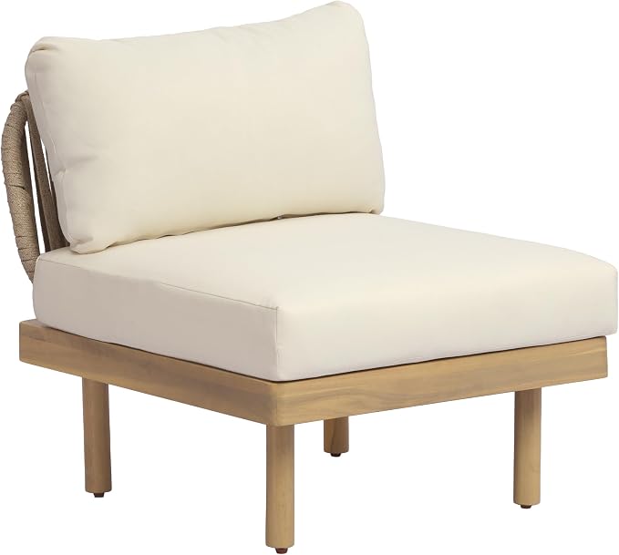 Christopher Knight Home Joan 7 Piece Patio Furniture Set with Slatted Coffee Table, Outdoor Sofa Set with Rope Back & Cushions, Acacia Wood Sectional Conversation Set, Beige+Cream+Light Teak