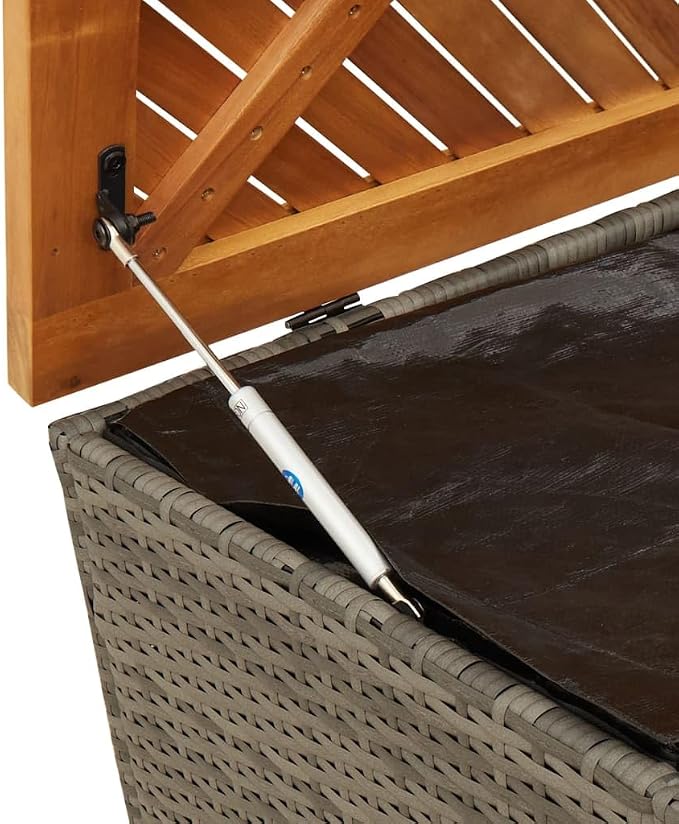 Gecheer Patio Rattan Deck Box Patio Storage Box Gray 43.3"x19.7"x21.3" Poly Rattan Acacia Wood