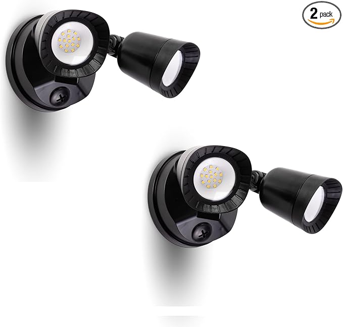 2 Pack LED Flood Lights Outdoor, 16W 1900LM 5000K Daylight, IP65 Waterproof Security Lights with 2 Adjustable Heads, Exterior Wall Light for Patio, Garage, Yard-Black
