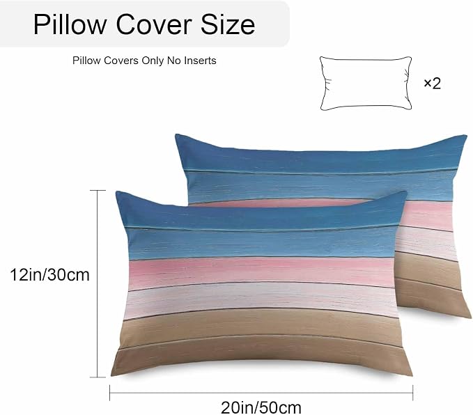 Pink Blue Brown Outdoor Pillow Covers 20x12 Inch Lumbar Pillow Covers Set of 2 Waterproof Decorative Throw Pillow Cases Farmhouse Gradient Wooden Plank Art Cushion Covers for Patio Furniture Garden