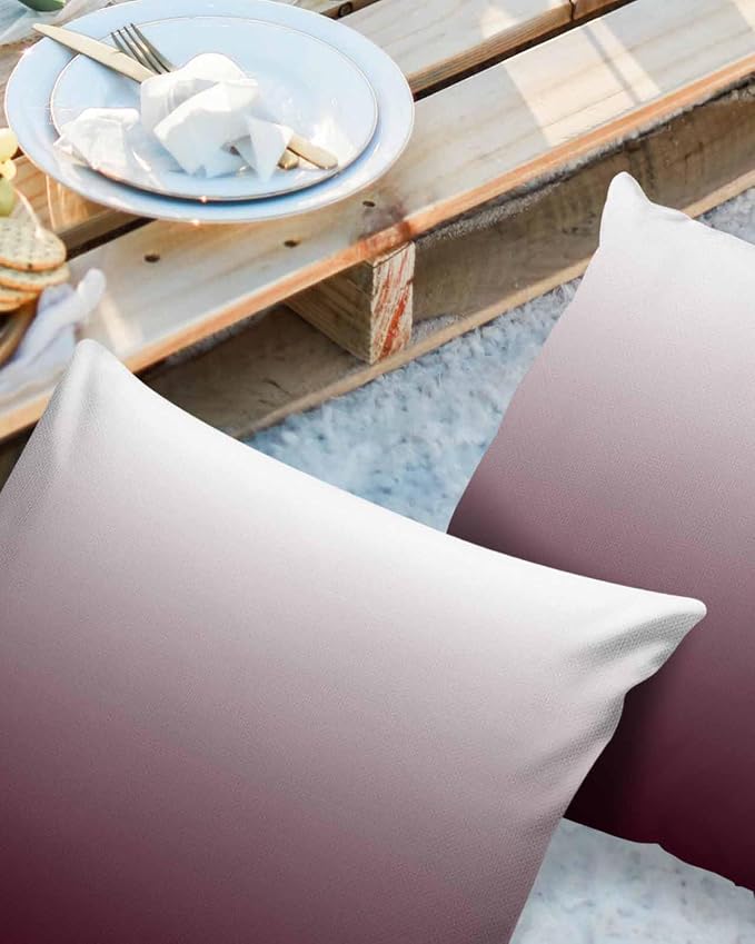 Prime Leader Outdoor Waterproof Pillow Covers Set of 2, Romantic Burgundy Gradient Patio Throw Pillow Covers, Decorative Cushion Case for Couch Sofa Furniture Garden, 16x16 Inch