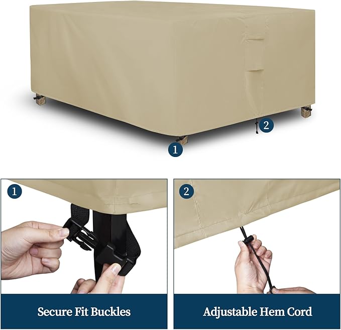 Easy-Going Square Patio Furniture Cover Waterproof Outdoor Dining Table and Chair Cover Anti-UV Outside Sectional Sofa Set Covers (64"L x 64"W x 28"H, Camel)