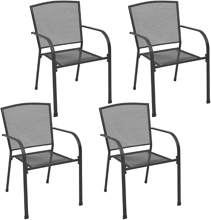 5 Piece Metal Patio Dining Set, Anthracite Square Garden Table and 4 Chairs Combo, Modern Heavy Duty Steel Bistro Set with Weather Resistant E-Coating for Backyard, Balcony and Terrace