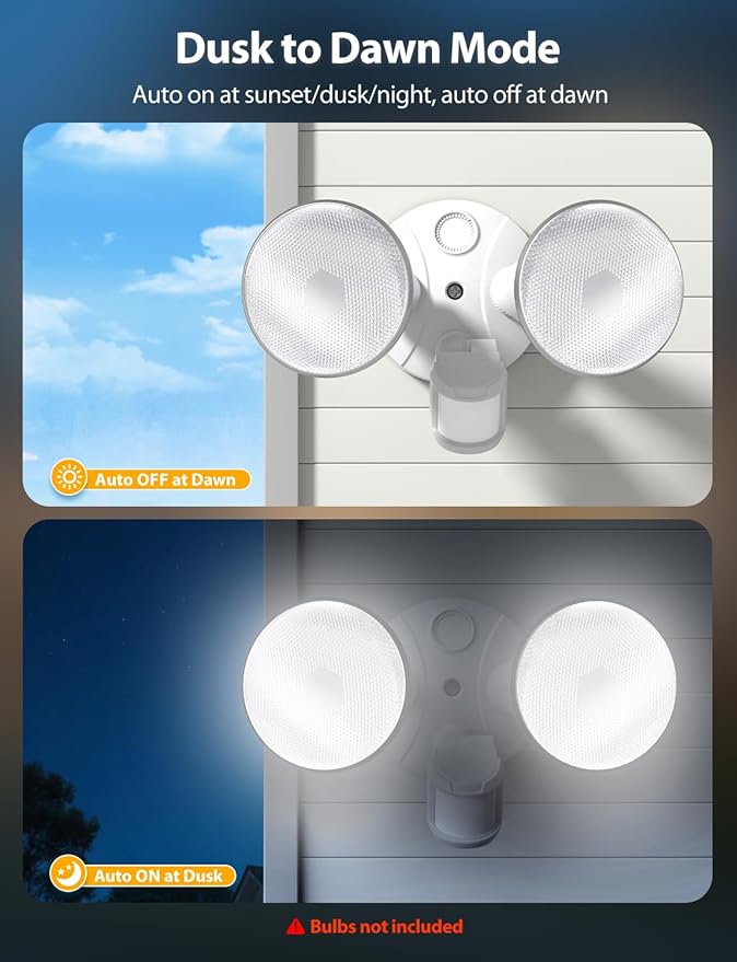 Onforu 2 Pack Motion Sensor Outdoor Lights, Dusk to Dawn Flood Light Fixture, Adjustable Dual PAR38 Heads, Hardwired Floodlight, E26 Base, 300W Max for Garage, Driveway, Yard, Porch, White