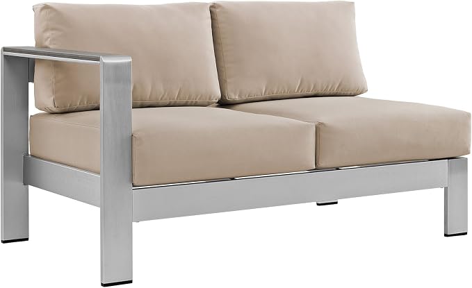 Modway Shore 5-Piece Aluminum Outdoor Patio Sectional Sofa Set in Silver Beige