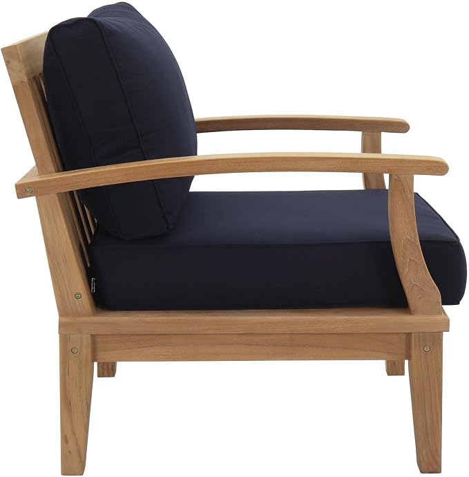 Modway EEI-1819-NAT-NAV-SET Marina Premium Grade A Teak Wood Outdoor Patio Armchairs-Set of 2, Natural Navy