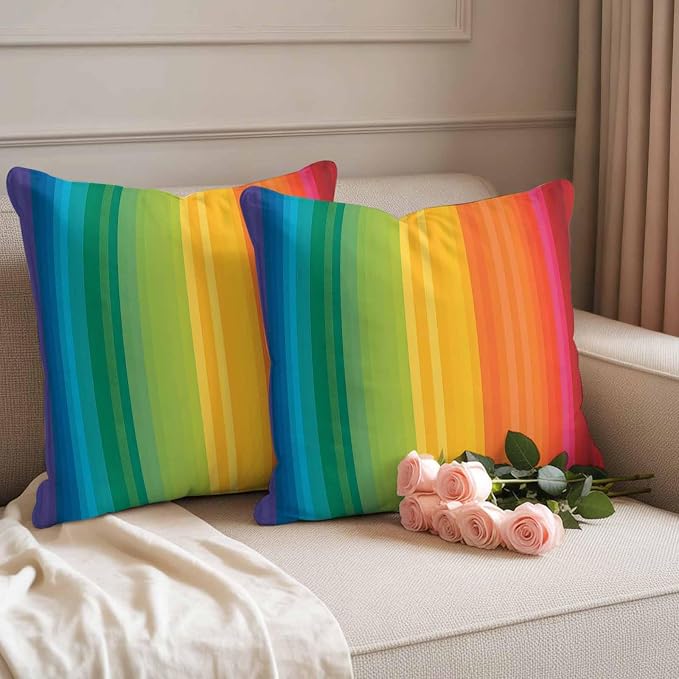 Colors Striped Outdoor Pillow Covers Set of 2 Rainbows Gradients Yellow Red Abstract Waterproof Throw Pillow Cover Decorative Cushion Cases for Patio Porch Garden 26X26 Inch