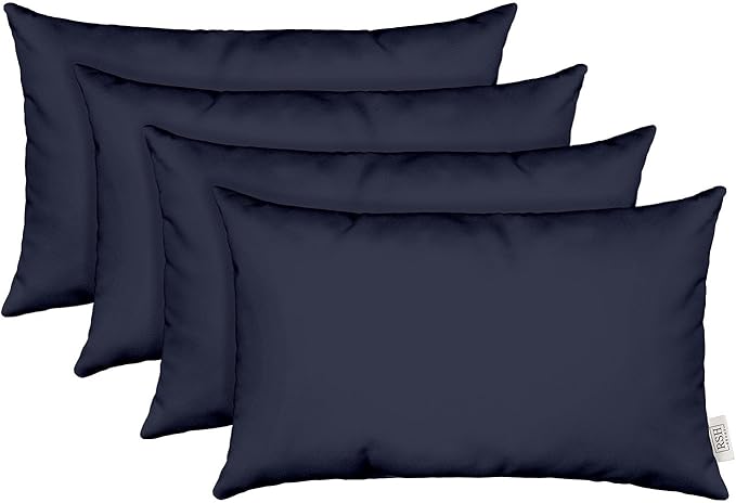 RSH DECOR Sunbrella 26" x 16" Lumbar Throw Pillows Set of 4 | Water and Fade-Resistant Performance Fabric | Outdoor Pillow Covers with Down-Alternative Inserts |(Canvas Navy Blue) - Made in USA