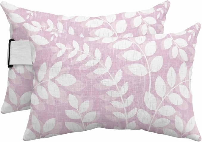 Outdoor Lumbar Pillow Set of 2, Lavender Leaves Waterproof Beach Headrest Pillow with Inserts, Farmhouse Botanical Branch Vintage Modern Recliner Throw Pillows for Patio Furniture, 12 x 20