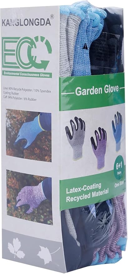 7 Pairs Women Gardening Gloves, EN388 2131X Outdoor Protective Work Gloves with Breathable Micro-Foam Coating for Gardening, General Purpose, Courtyard, 3 Purple + 3Blue +1 Grey | 3 purple + 3 blue + 1 gray, breathable garden gloves, recycled PET. Idea...