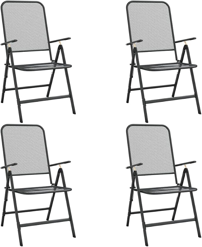 5 Piece Patio Dining Set with Expanded Metal Mesh Anthracite Outdoor Furniture for Garden, Backyard, Deck, 7-Position Reclining Chairs with E-Coating, Space-Saving Foldable Table and Chairs Set