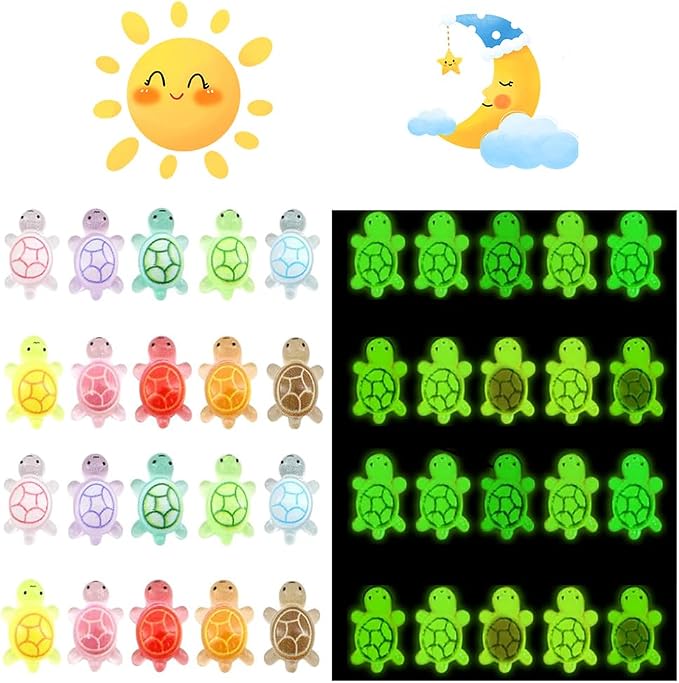 250Pcs Mini Resin Animals Turtles,Tiny Figures Turtle Bulk, Luminous Mini Animals Figurines Glow in The Dark Small Plastic Miniature Turtles Miniature Things Figurines to Hide