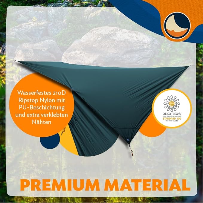 Moon Tarp Hammock Tarpaulin - Dark Green | High-Quality All-Weather Protection 3.5 m Long, Versatile, Handmade, Easy and Quick to Assemble | Original Ticket to the Moon Since 1996