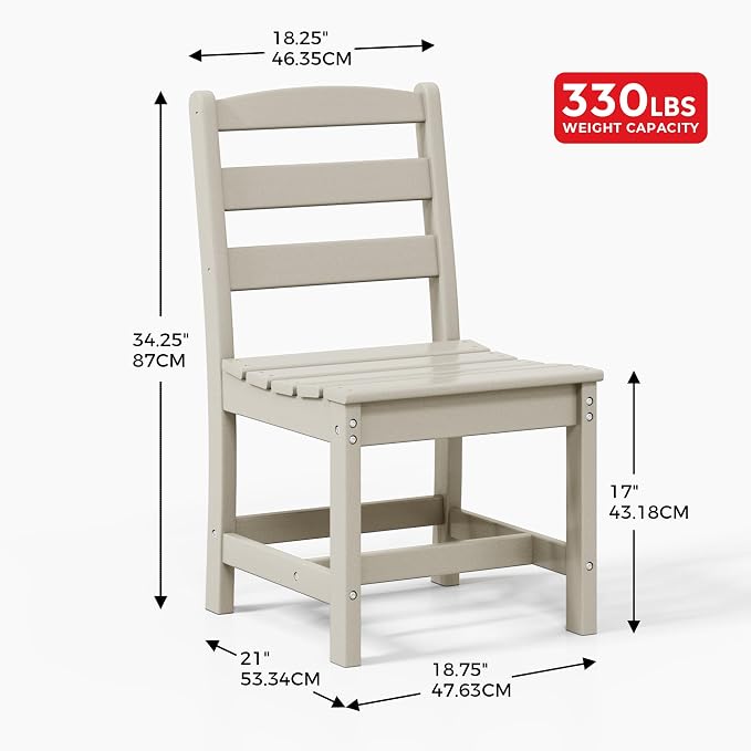 Costaelm Outdoor Dining Chair, Armless Patio Adirondack Chair, HDPE Poly Lumber, Waterproof Indoor/Outdoor Restaurant Bistro Dining Chair for Outside Porch Backyard Garden, Sand