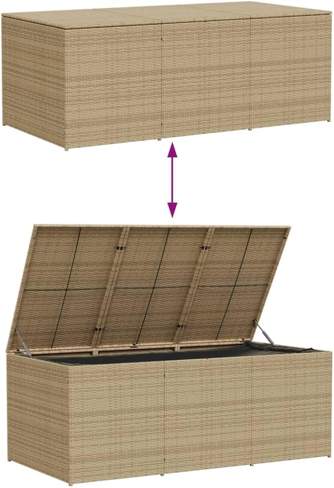 Outdoor Garden Storage Box 984L, Large Deck Box with Gas Springs, Weather-Resistant PE Rattan Container for Patio Cushions, Pillows and Blankets, Beige