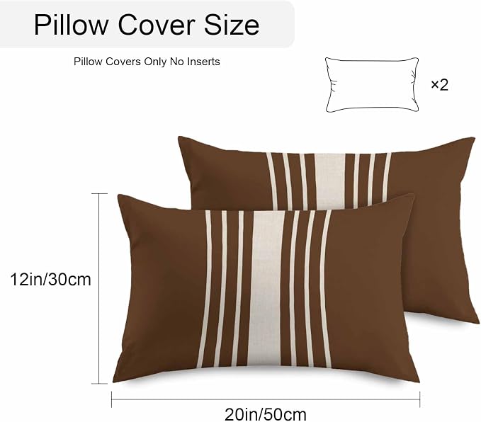 Vandarllin Outdoor Throw Pillows Covers 20x12 inch Set of 2 Waterproof Brown Vertical Stripes Decorative Zippered Cushion Covers for Patio Furniture, Classic Striped Linen Lumbar Pillowcases
