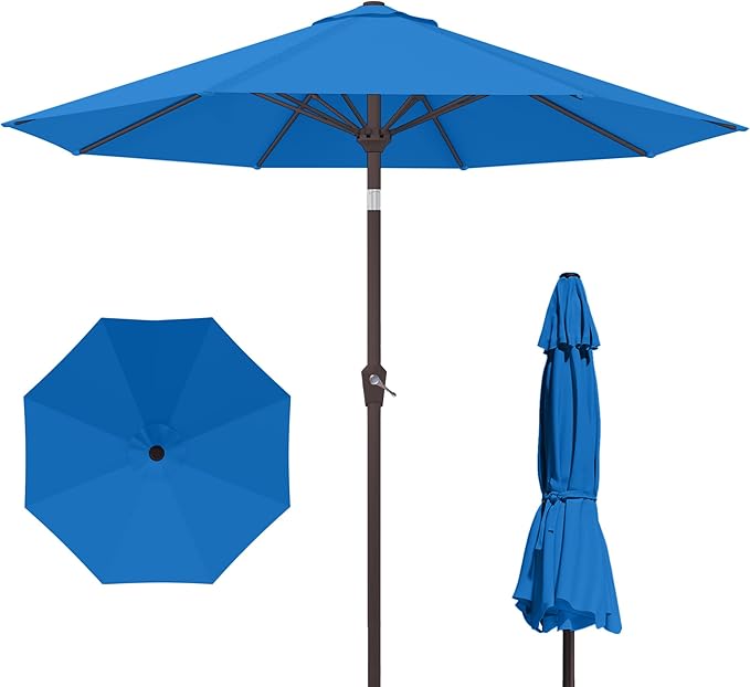 Kingdura 10FT Outdoor Patio Umbrella, Market Table Umbrella with Push Button Tilt and Crank, 8 Sturdy Fiberglass Ribs, UV Protection for Pool, Lawn, Deck, Backyard, Garden (Royal blue)