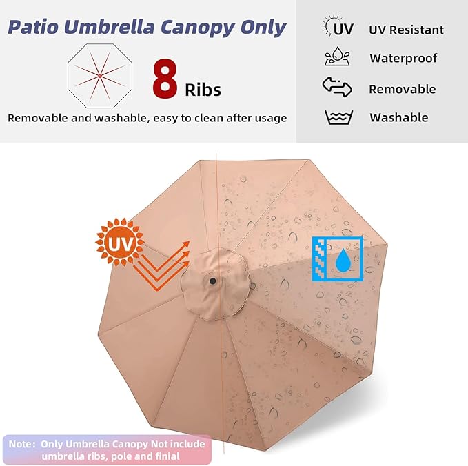 Patio Umbrella 9 ft Replacement Canopy for 8 Ribs-Canopy Only