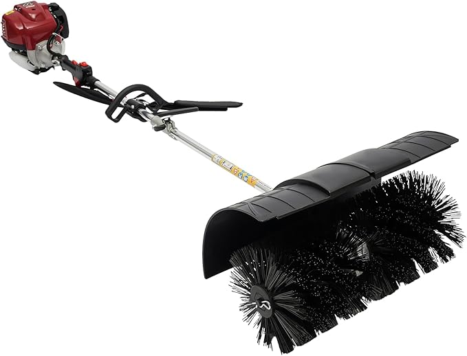 31CC 4 Stroke Gas Hand Held Sweeper, 1.4HP Outdoor Backpack Broom Lawn Sweeper with Single Cylinder & Air-Cooled, Artificial Grass Brush Gasoline Powered Broom for Driveway Street Turf Snow