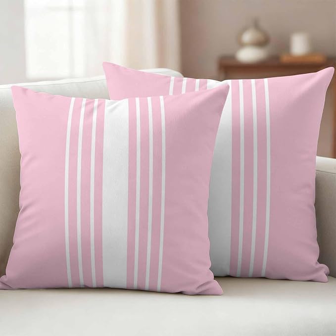 Pink White Stripe Outdoor Pillow Covers 26x26 Inch Throw Pillow Covers Set of 2 Waterproof Decorative Pillow Cases Modern Rustic Vertical Striped Cushion Covers for Patio Furniture Garden Couch Sofa