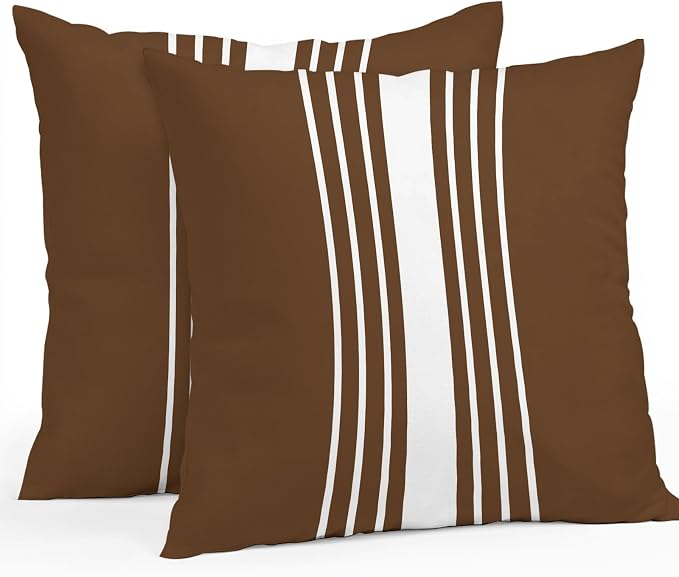 Brown White Stripe Outdoor Pillow Covers 26x26 Inch Throw Pillow Covers Set of 2 Waterproof Decorative Pillow Cases Modern Rustic Vertical Striped Cushion Covers for Patio Furniture Garden Couch Sofa