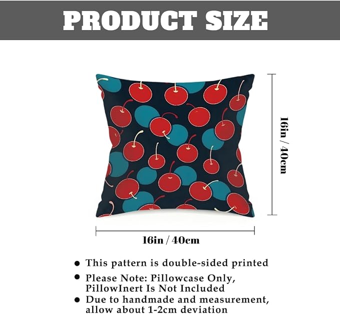 16x16 Inch Outdoor Pillow Covers Set of 2 Waterproof Throw Pillow Covers Decorative Couch Cushion Covers Red Cherry Blue Circle Square Pillowcases Protectors for Patio Garden Sofa