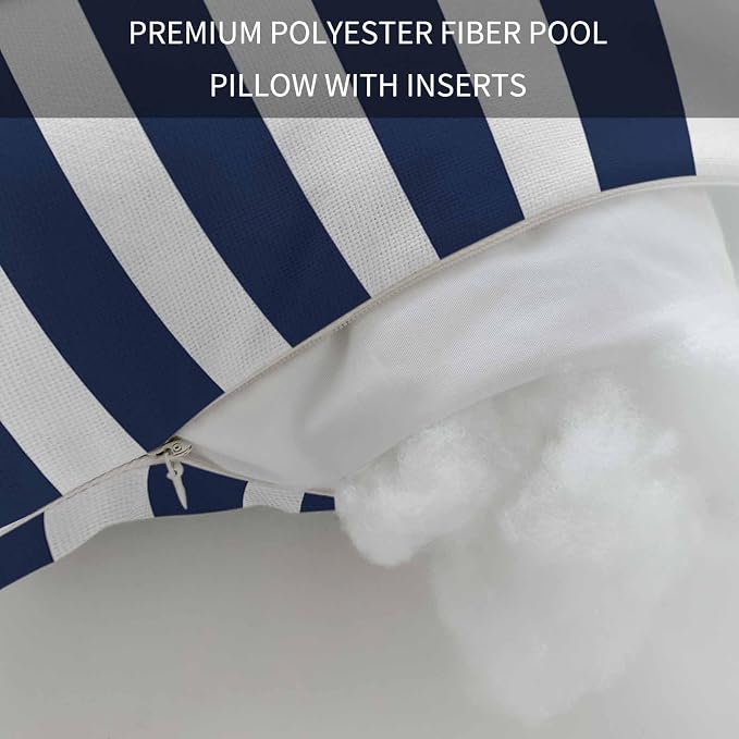 Navy Blue Striped Outdoor Chaise Lounge Head Pillow with Insert,Modern Farmhouse Blue White Stripes Waterproof Headrest Lumbar Pillow Cusion Cover with Elastic Strap for Patio Recliner,12"x20" 1PCS