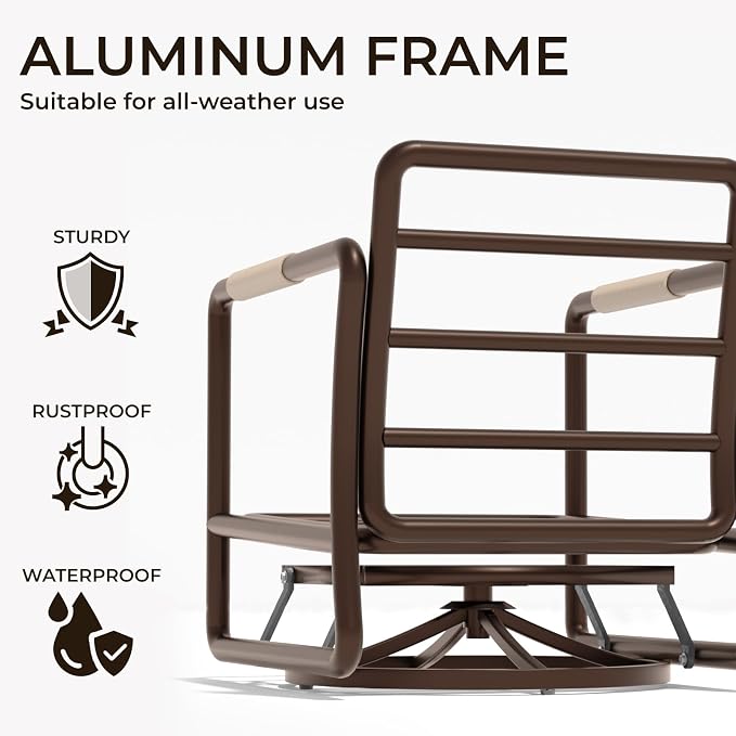 3-Piece Aluminum Outdoor Swivel Rocker Chair Set, 360° Swivel Rocking Seats with 6.5" Thick Cushions, 24" Wide Seat 380LBS Capacity & Side Table for Porch, Deck