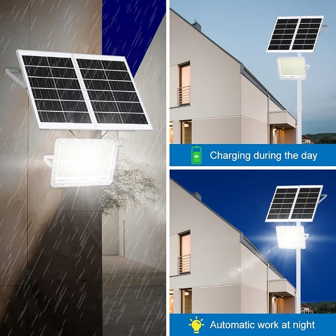 TINSUM 500W Solar Led Flood Lights Outdoor, 28000 Lumens Solar Security Street Lights Dusk to Dawn 1920LED with Remote White Led for Parking Lot,Stadium,Yard,Swimming Pool, Pathway,Flag Pole,Driveway