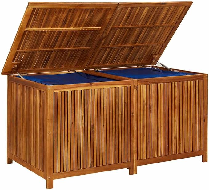 Outdoor Storage Box Bench 59.1"x31.5"x29.5" Solid Acacia Wood with Waterproof Liner, Multi-Functional Patio Furniture for Cushions, Toys, Gardening Tools, Indoor & Outdoor Use, Gas Lift Lid