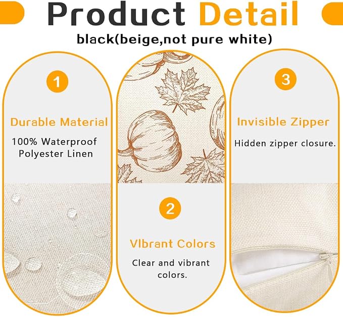 RABUSOFA Fall Pillow Covers 18x18 Inch Set of 2 Thanksgiving Autumn Outdoor Waterproof Pumpkin Maple Leaf Harvest Throw Cushion Cases Seasonal Fall Farmhouse Decorations for Home Couch Patio