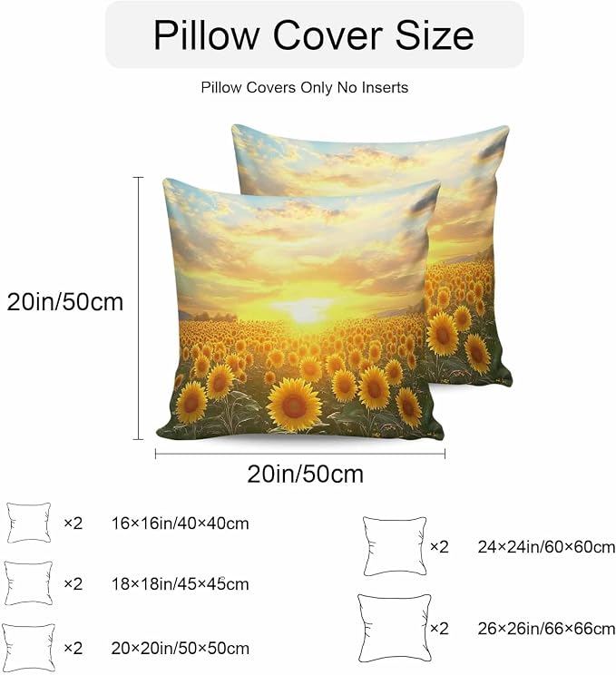 Yellow Sunflowers Waterproof Outdoor Pillow Covers Set of 2 Home Decor, Farmhouse Botanical Floral Sunset Pillowcase Patio Pillow Covers for Couch Bench Furniture Garden 20x20in