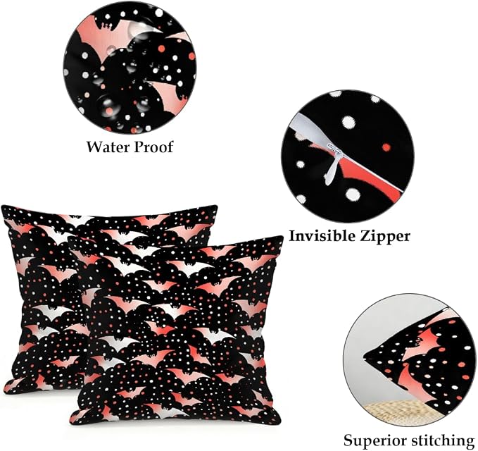 20x20 Inch Outdoor Pillow Covers Set of 2 Waterproof Throw Pillow Covers Decorative Couch Cushion Covers Polka Dot Bat Square Pillowcases Protectors for Patio Garden Sofa
