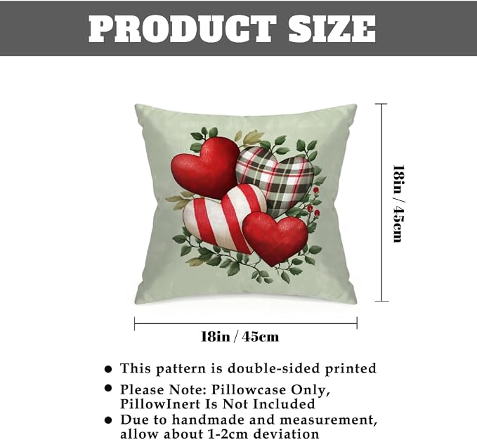 18x18 Inch Outdoor Pillow Covers Set of 2 Waterproof Throw Pillow Covers Decorative Couch Cushion Covers Hearts Striped Plaid Square Pillowcases Protectors for Patio Garden Sofa