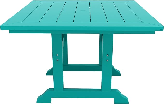 WestinTrends Ashore 5 Pieces Adirondack Patio Dining Set, All Weather Poly Lumber Slatted Modern Farmhouse Outdoor Furniture Set, 43" Trestle Square Table and 4 Adirondack Dining Chair, Turquoise