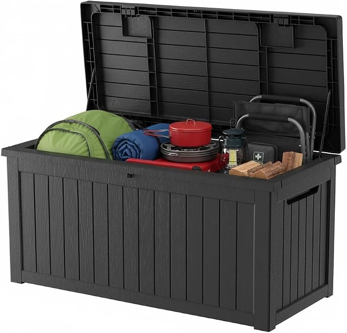 Outdoor Storage Deck Box, Large Patio Container for Garden Tools, Cushions and Yard Accessorie.Lockable Waterproof Resin Weatherproof Storage Container (Black, 280 Gallon)