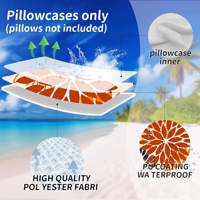 DFXSZ Outdoor Waterproof Pillow Covers 20x20 Set of 2 Orange Blue Flower | Spring Summer Waterproof Flower Throw Pillowcases（No Inserts）Outdoor Decor for Fall Patio Funiture Garden Polyester Covers